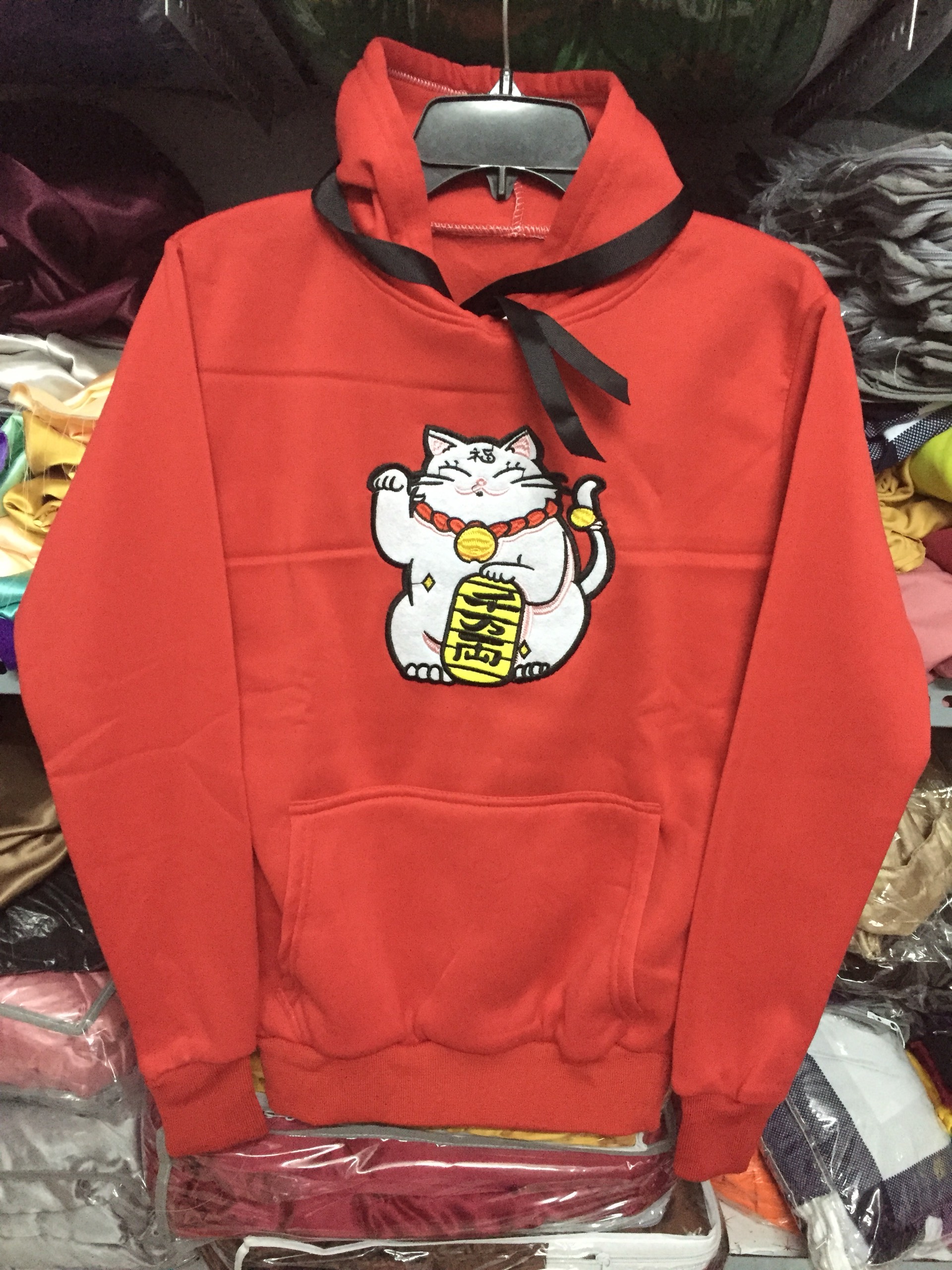 Áo Hoodie unisex mèo thần tài chất nỉ bông mỏng. Có ảnh thật