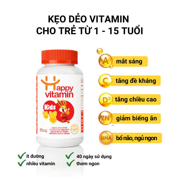 Kẹo dẻo Happy Vitamin Kids cho trẻ từ 1 tuổi