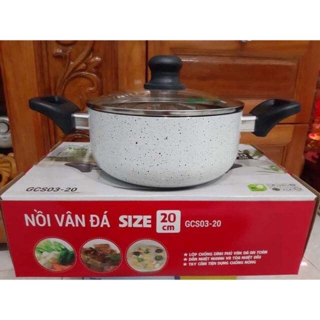 Nồi vân đá Size 20cm, lòng vàng nồi chống dính cực tốt. Nồi đá ceramic