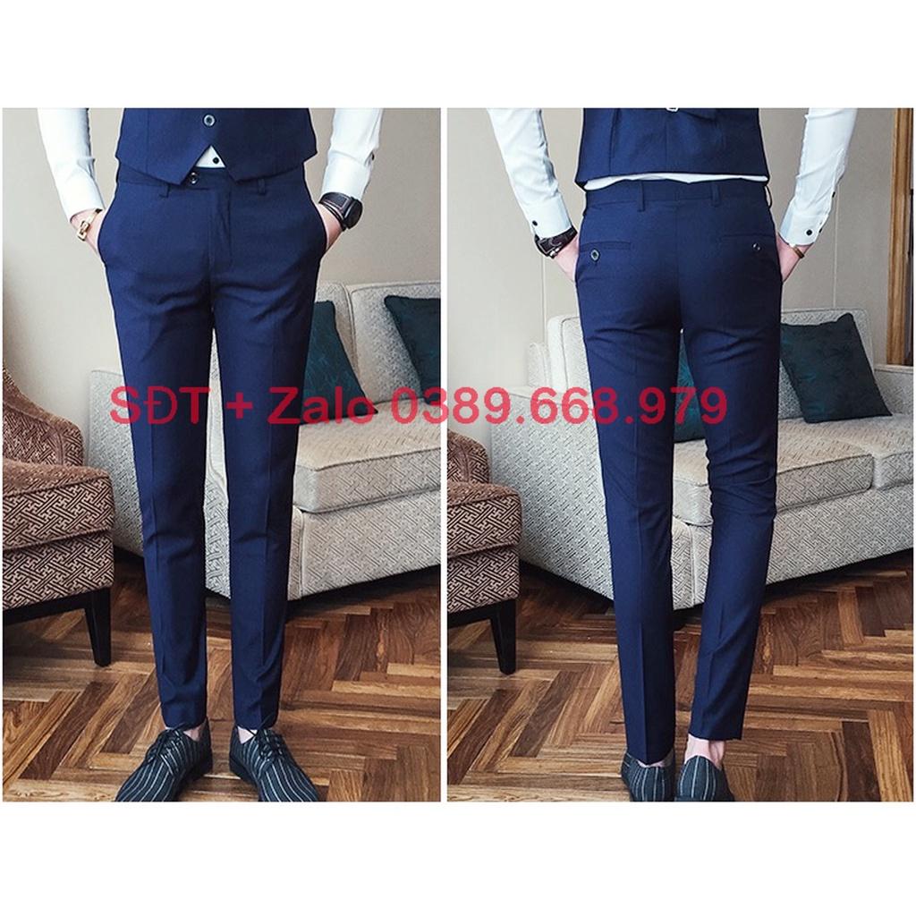 Bộ vest nam cao cấp Hàn Quốc màu xanh dương, Bộ Suit Nam Hàn Quốc Vải Sịn