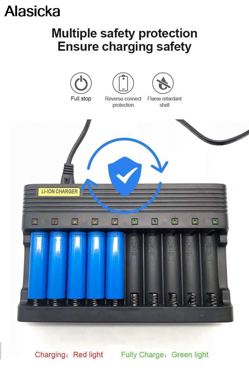 Bộ sạc pin 10 khe cắm 18650 Đầu ra EU USB Sạc pin lithium thông minh 14500 16350 18500 Bộ sạc pin sạc Li-ion Màu sắc: Đen
