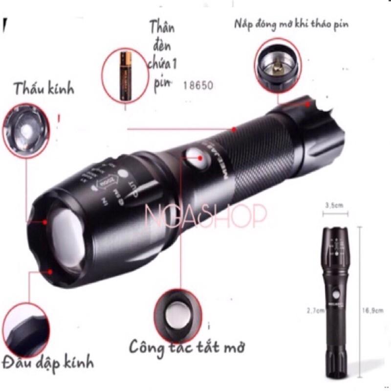 Đèn pin siêu sáng cầm tay đèn LED mini màu đen khích thước dài 16.9cm