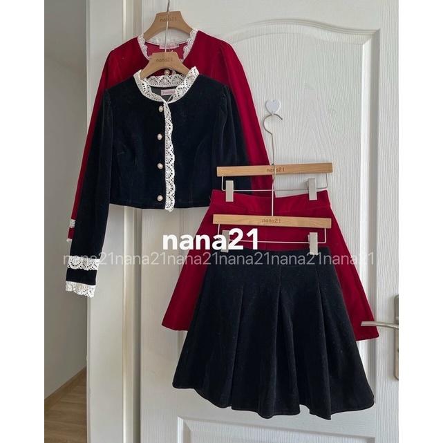SET ÁO NHUNG CỔ REN KÈM CHÂN VÁY