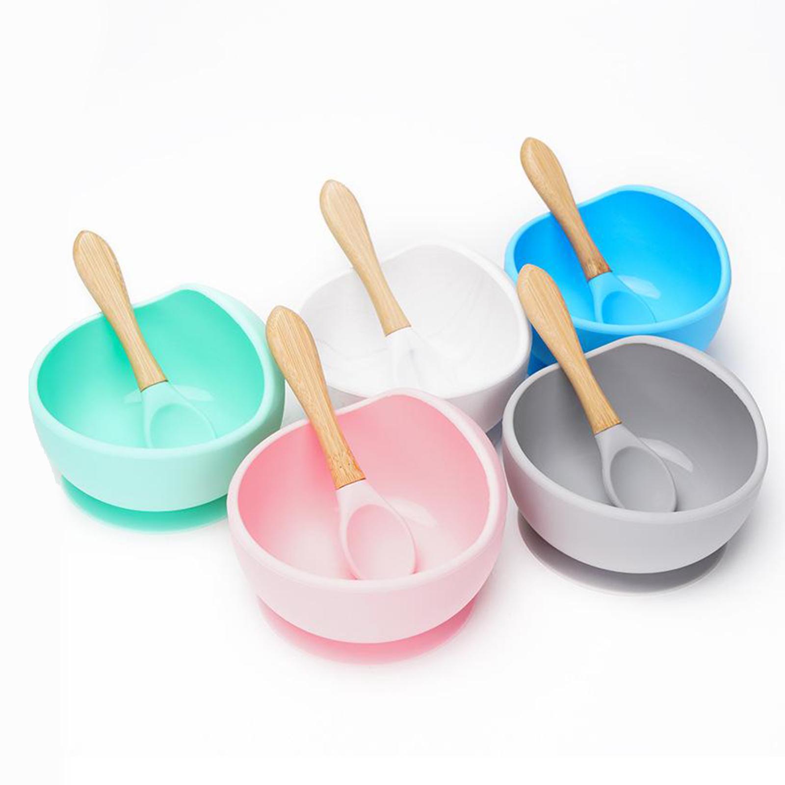 Food Grade Baby Suction Bowl with Bamboo Spoon Training Feeding Tableware Safety for Kids Toddlers BPA Free Dishwasher