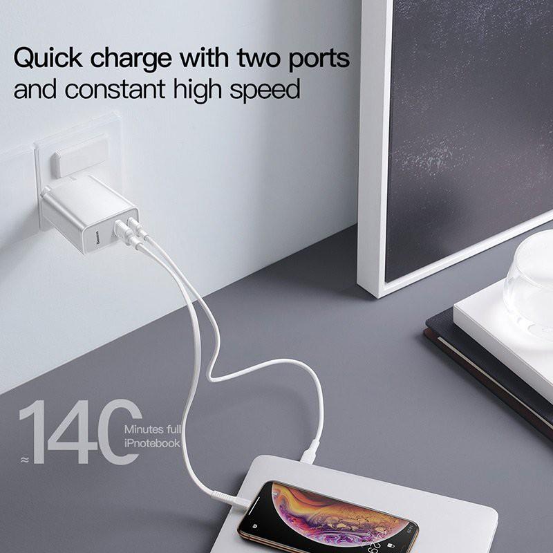 Cốc sạc nhanh PD/QC 3.0 - Củ sạc nhanh đa năng (chuôi dẹt)-  Baseus Speed Dual Quick charger 30W ( USB 3.0 + Type C Power Delivery) - Hàng Chính Hãng