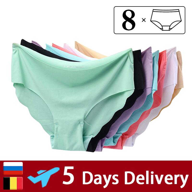8 Cái/lốc Nữ Quần Lót Không Đường May Quần Đùi Bộ Quần Lót Nữ Ice Silk Gợi Cảm Thông Cực Quần Lót Quần Lót Mềm Mịn Quần # F