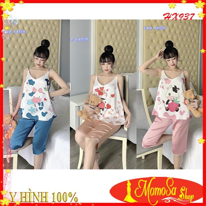 Đồ Bộ Nữ Mặc Nhà Đồ Bộ Mặc Nhà Lụa Satin 2 Dây Quần Lửng