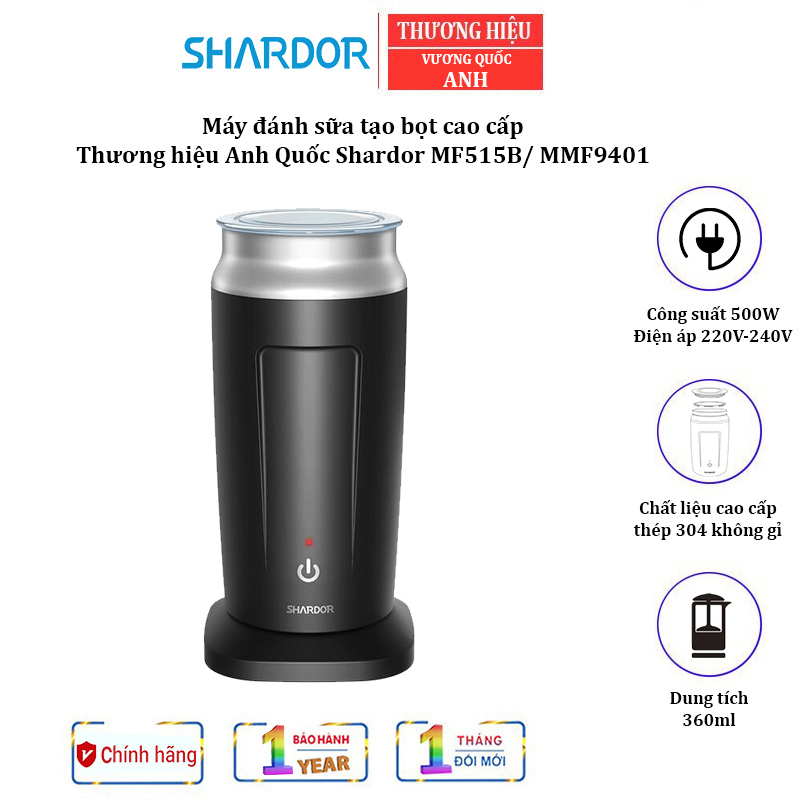 Máy đánh sữa tạo bọt cao cấp nhãn hiệu Shardor MF515B công suất 500W, dung tích 360ml - Hàng Nhập Khẩu