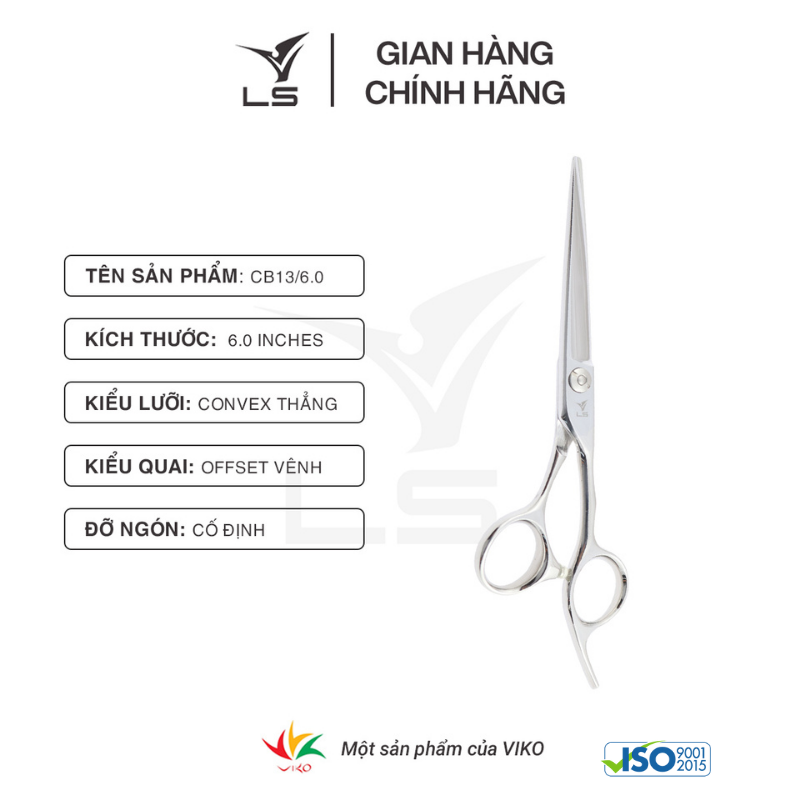 Kéo cắt tóc LS lưỡi thẳng quai offset vênh đỡ ngón cố định CB13/6.0