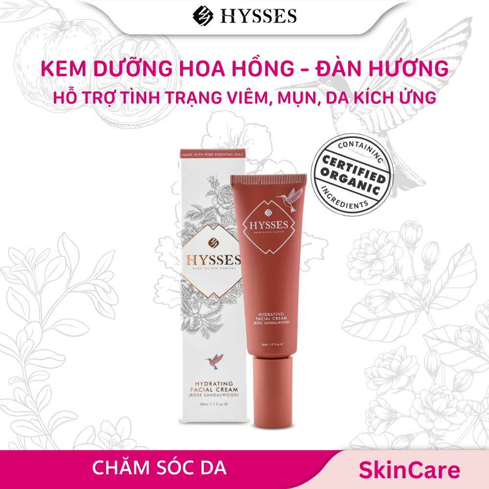 Kem Dưỡng Da Cao Cấp Hysses Hydrating Facial Cream Dưỡng Ẩm Chuyên Sâu, Hỗ Trợ Tình Trạng Viêm, Kích Ứng & Chàm, Làm Sạch Mụn Với Tinh Dầu Gỗ Đàn Hương - Hoa Hồng Hữu Cơ Tự Nhiên