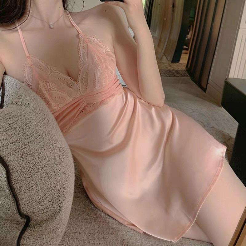 Váy ngủ phối ren lưng , váy ngủ sexy , váy ngủ cao cấp