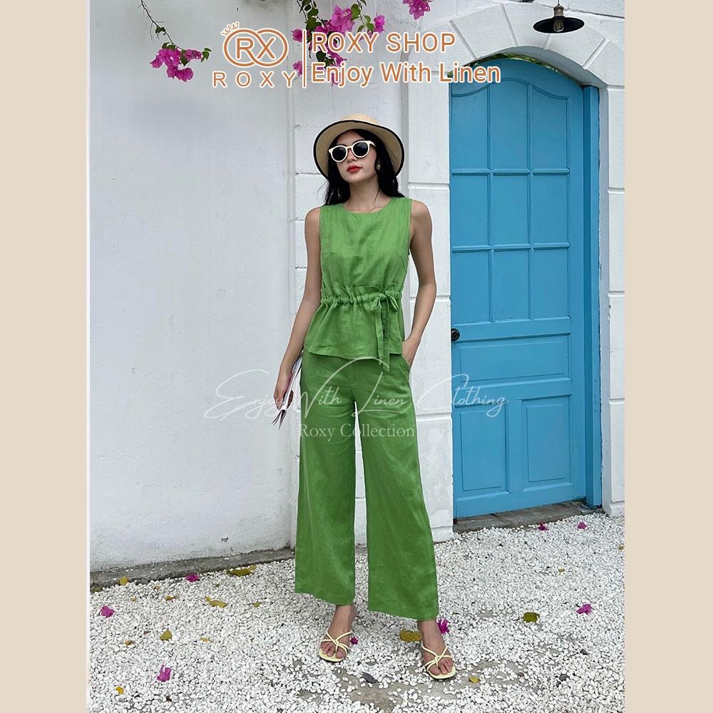 Set Bộ Linen Cao Cấp Sát Nách Cột Nơ Rút Eo Sang Chảnh