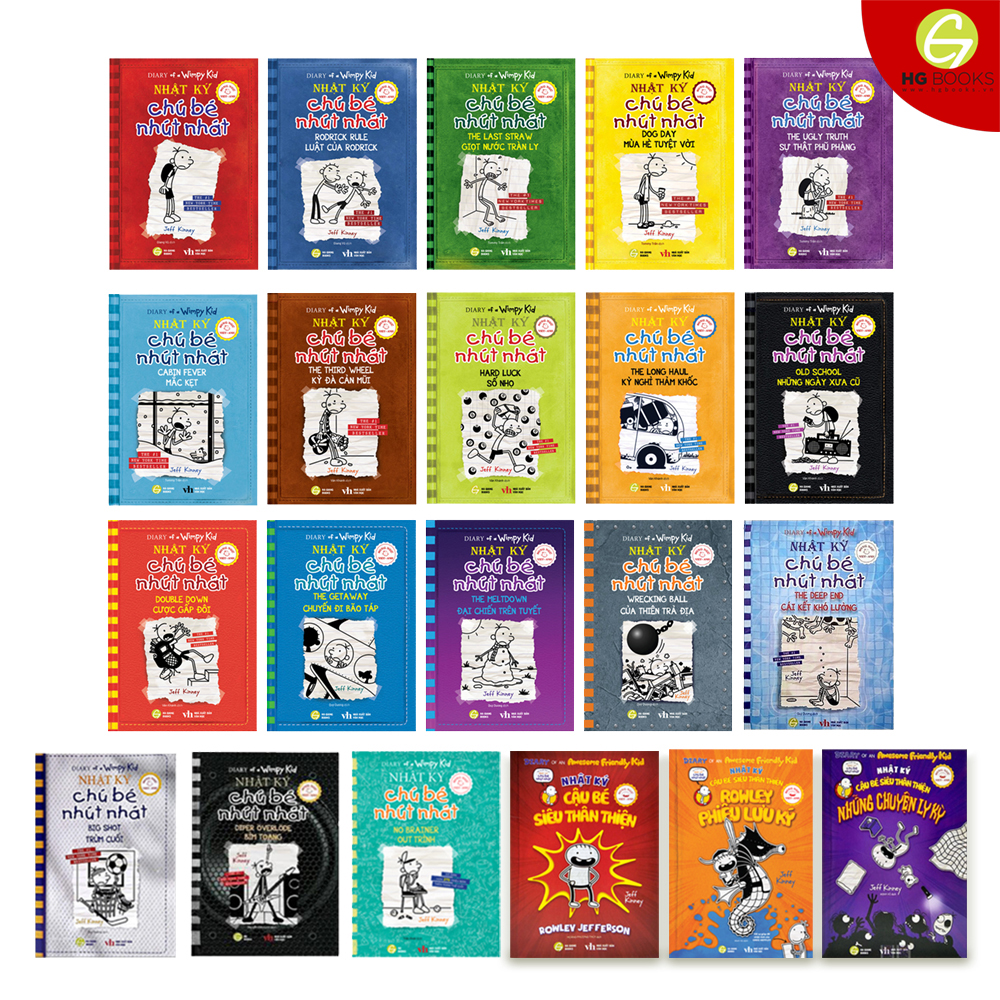 Sách: Combo Nhật Ký Chú Bé Nhút Nhát, Cậu Bé Siêu Thân Thiện (series Diary of a Wimpy kid) - Song ngữ Việt-Anh - 21 cuốn