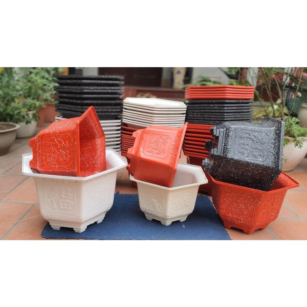 Chậu nhựa Bonsai Lục giác 350 đỏ