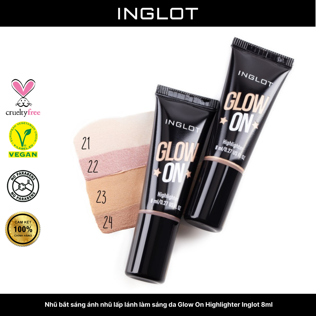 Nhũ bắt sáng ánh nhũ lấp lánh làm sáng da Glow On Highlighter 8ml INGLOT