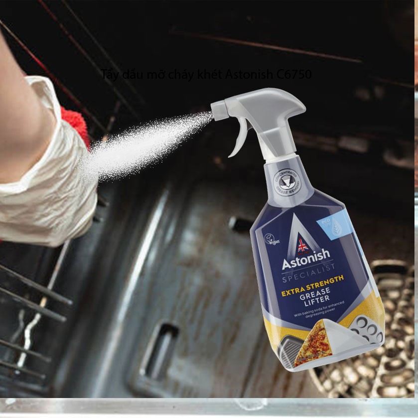 Siêu tẩy dầu mỡ cháy khét bếp Astonish tẩy sạch lưới lọc máy hút mùi, mặt bếp ga, bếp từ, tường gạch ốp. Chai 750ml