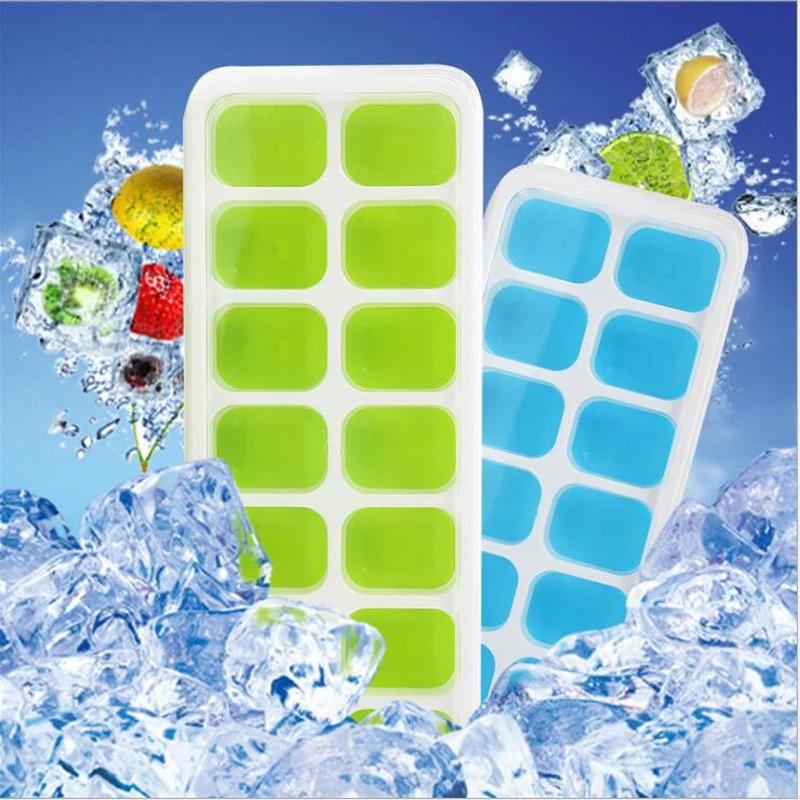 Khay làm đá 14 viên kèm nắp - khay đá silicon