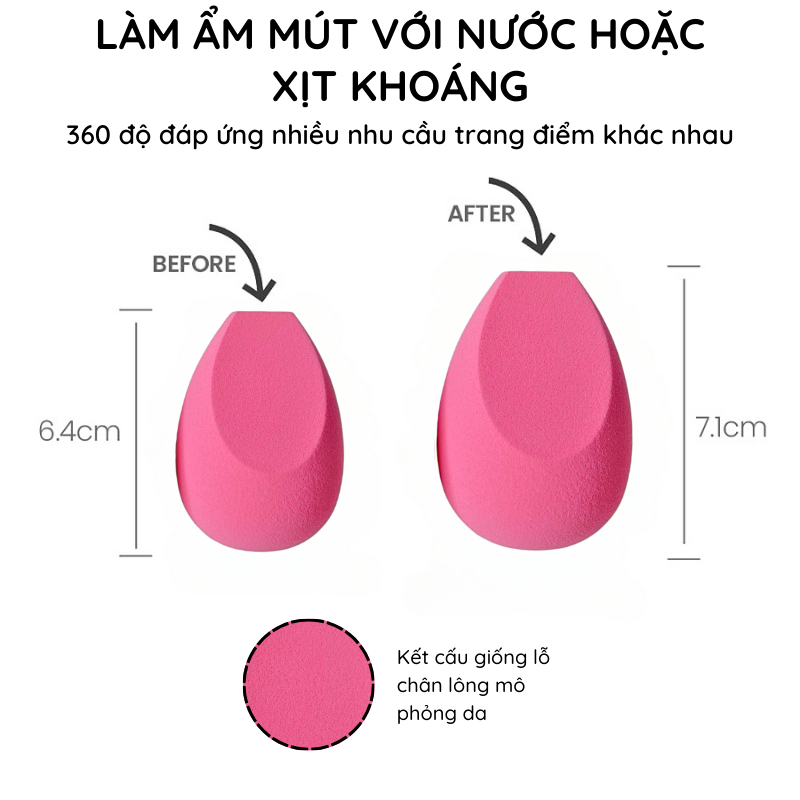 Mút đánh kem nền chuyên nghiệp mềm mại BH COSMETICS foundation blending beauty sponge (hồng)