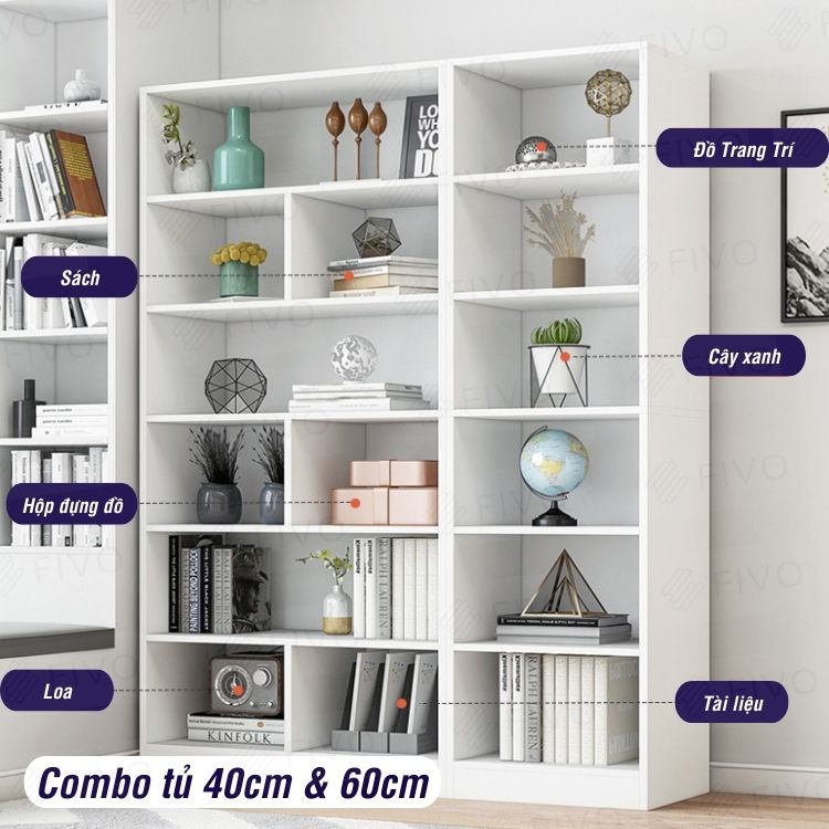 Kệ Sách Gỗ Đứng Chất Liệu MDF FIVO FB70 (60 x 24 x 179cm) Lắp Ráp Dễ Dàng (Có Tấm Lưng Phía Sau) - Hàng Chính Hãng