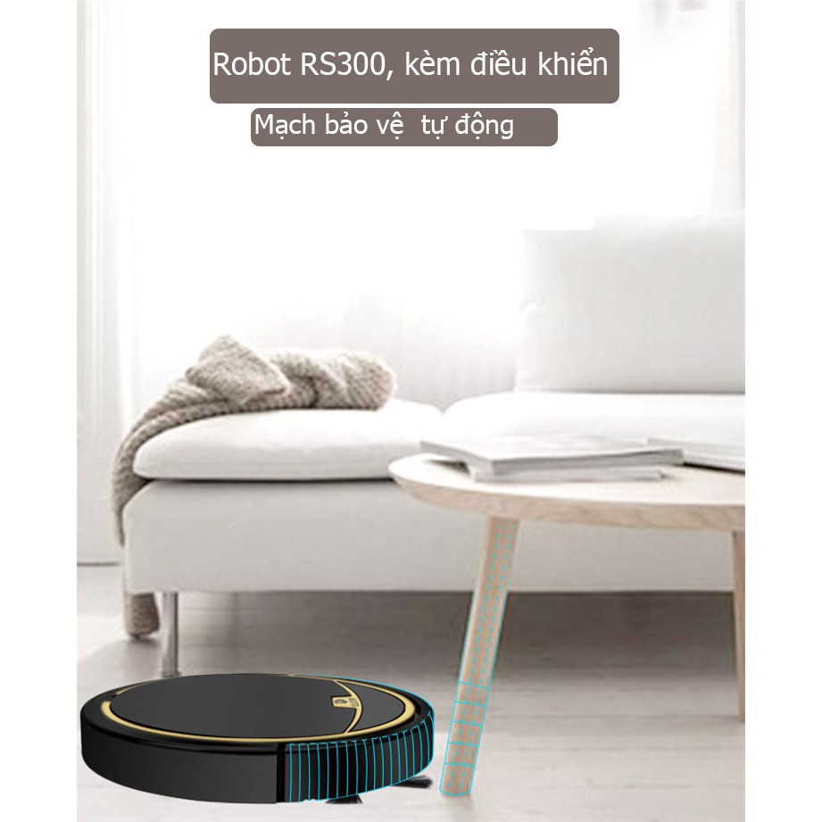 Robot Hút Bụi Lau Nhà RS300 Cảm Biến Chống Rơi, Remote Điều Khiển Từ Xa, Lực Hút 2800Pa Cực Khỏe ,Lượng Pin 2000mAh , Có Khay Đựng Nước Riêng