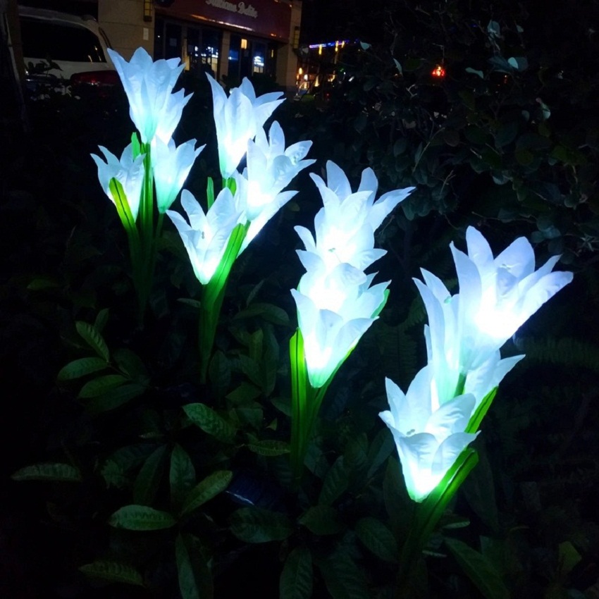 Đèn hoa ly năng lượng mặt trời trang trí sân vườn, đèn led ngoài trời chống nước, cảm biến tự động bật tắt đèn, tự động phát sáng, 0 đồng tiền điện