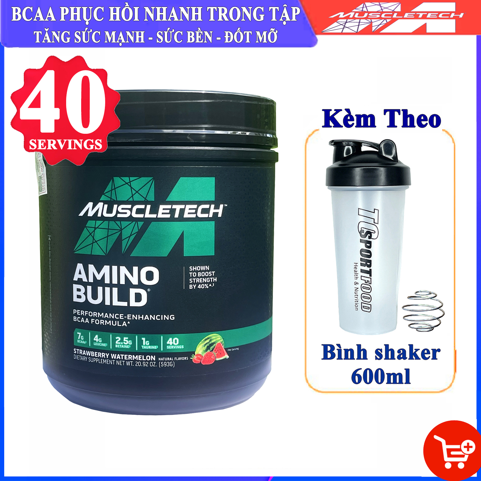 Combo BCAA Amino Build Next gen của Muscle Tech hỗ trợ phục hồi cơ, chống dị hóa cơ, tăng sức bền sức mạnh vượt trội, đốt mỡ, giảm cân, giảm mỡ bụng mạnh mẽ cho người tập thể thao &amp; Bình lắc 600ml (Mẫu