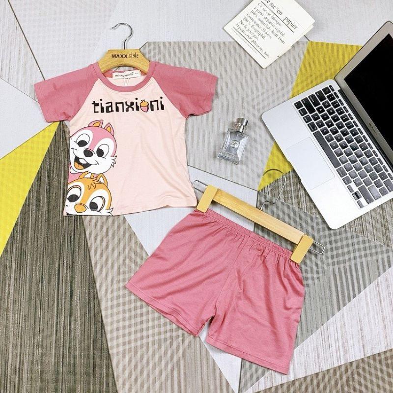 Bộ cộc tay thun lạnh tay ráp lăng in hoạt hình Minky Mom cho bé trai bé gái từ 5-19kg