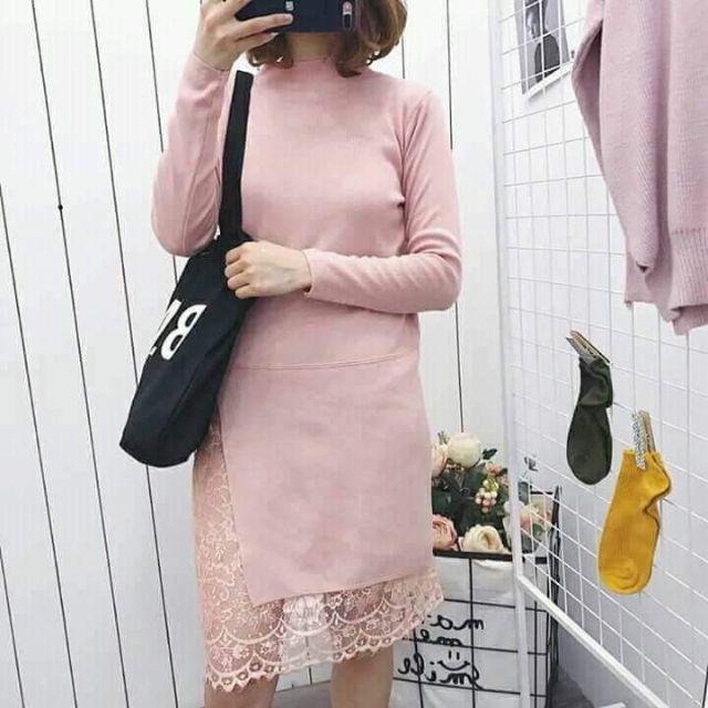 Đầm len phối ren Hàn Quốc