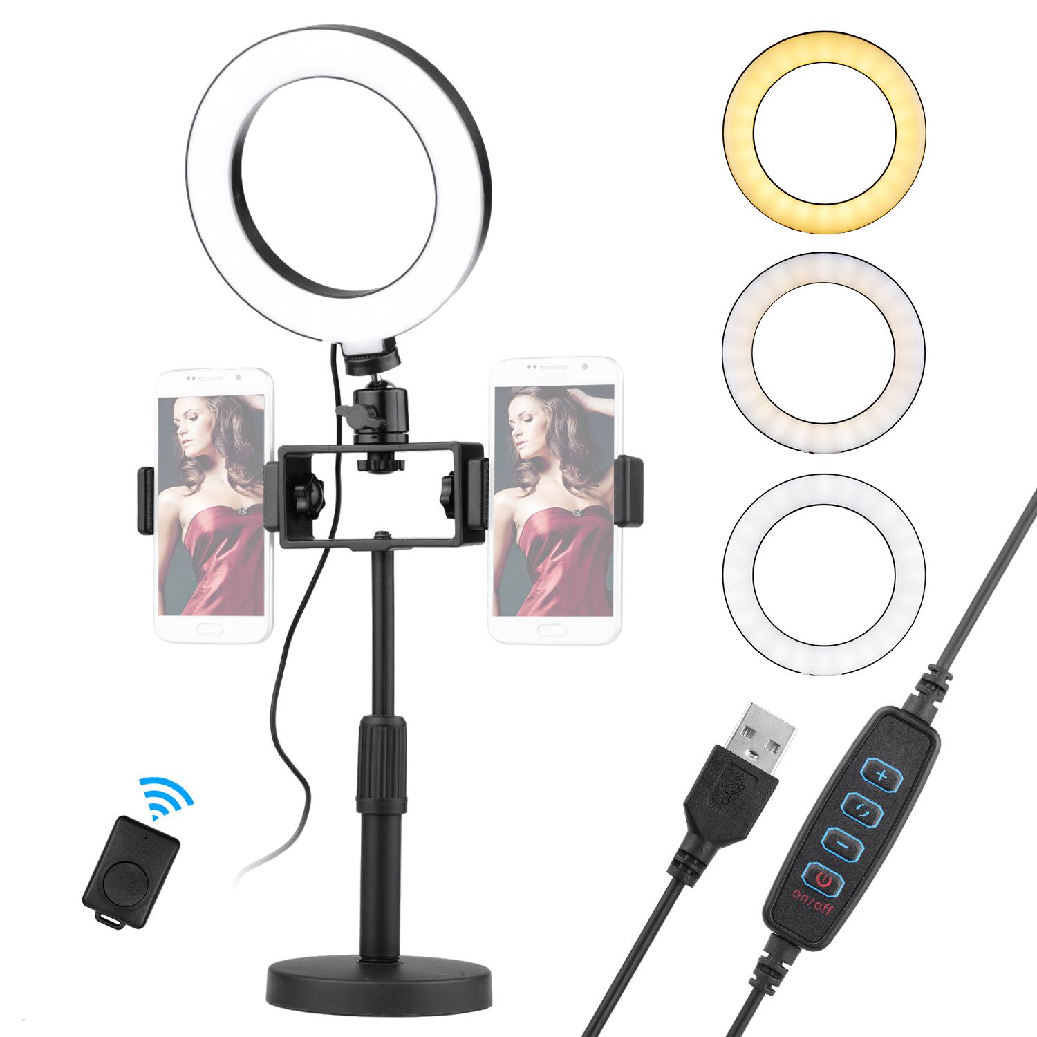 Dđèn LED Ring Light 3200-5600K Có thể điều chỉnh độ sáng 10 cấp với đầu bóng để bàn 6,5 inch / 16cm