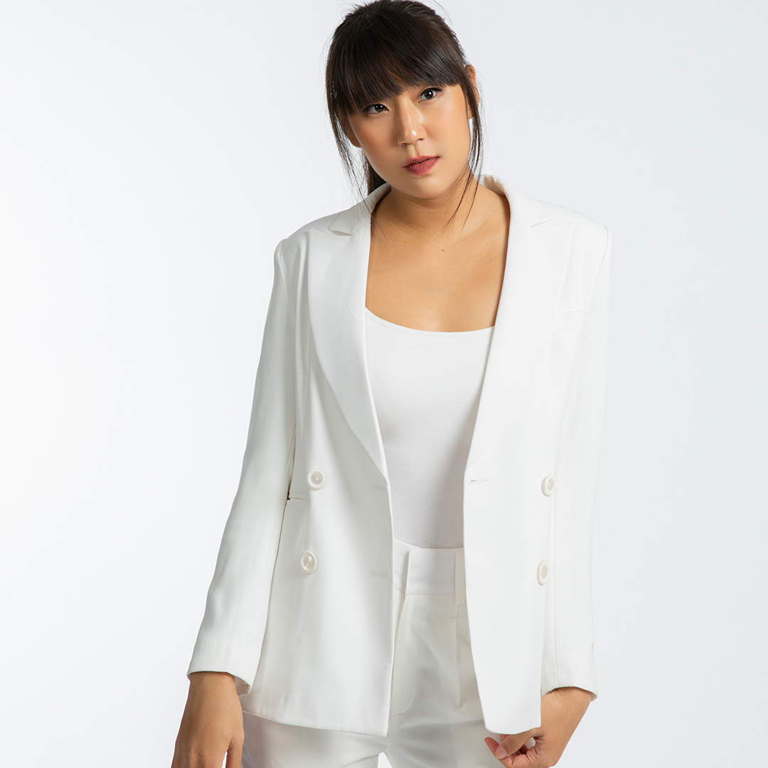 Áo Khoác Blazer Áo Vest Nữ Cao Cấp Thời trang thiết kế Hity TOP111 Xếp Ly (Trắng Kim Cương)