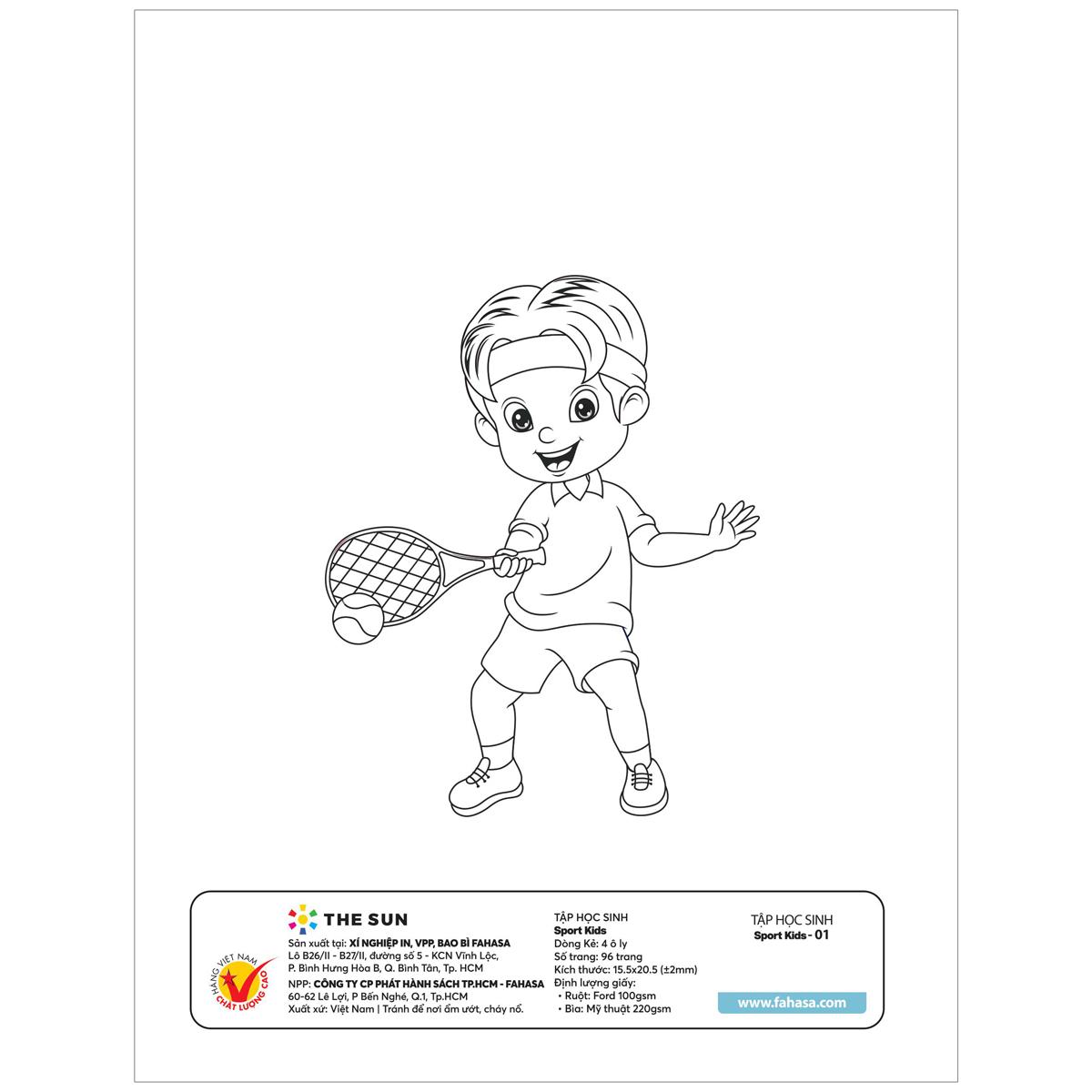 Tập Học Sinh Tô Màu Sport Kids - Bìa Kiếng - 4 Ô Ly - 96 Trang 100gsm - The Sun (Mẫu Bìa Giao Ngẫu Nhiên)