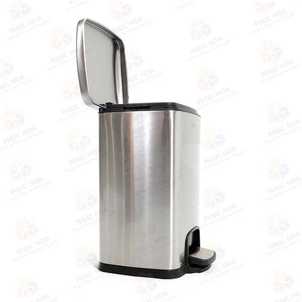 Thùng Rác Đạp Chân Inox Phủ Nano, Model: SJ8-F01, Dung tích 8L, Dáng vuông, Có nắp chống sập