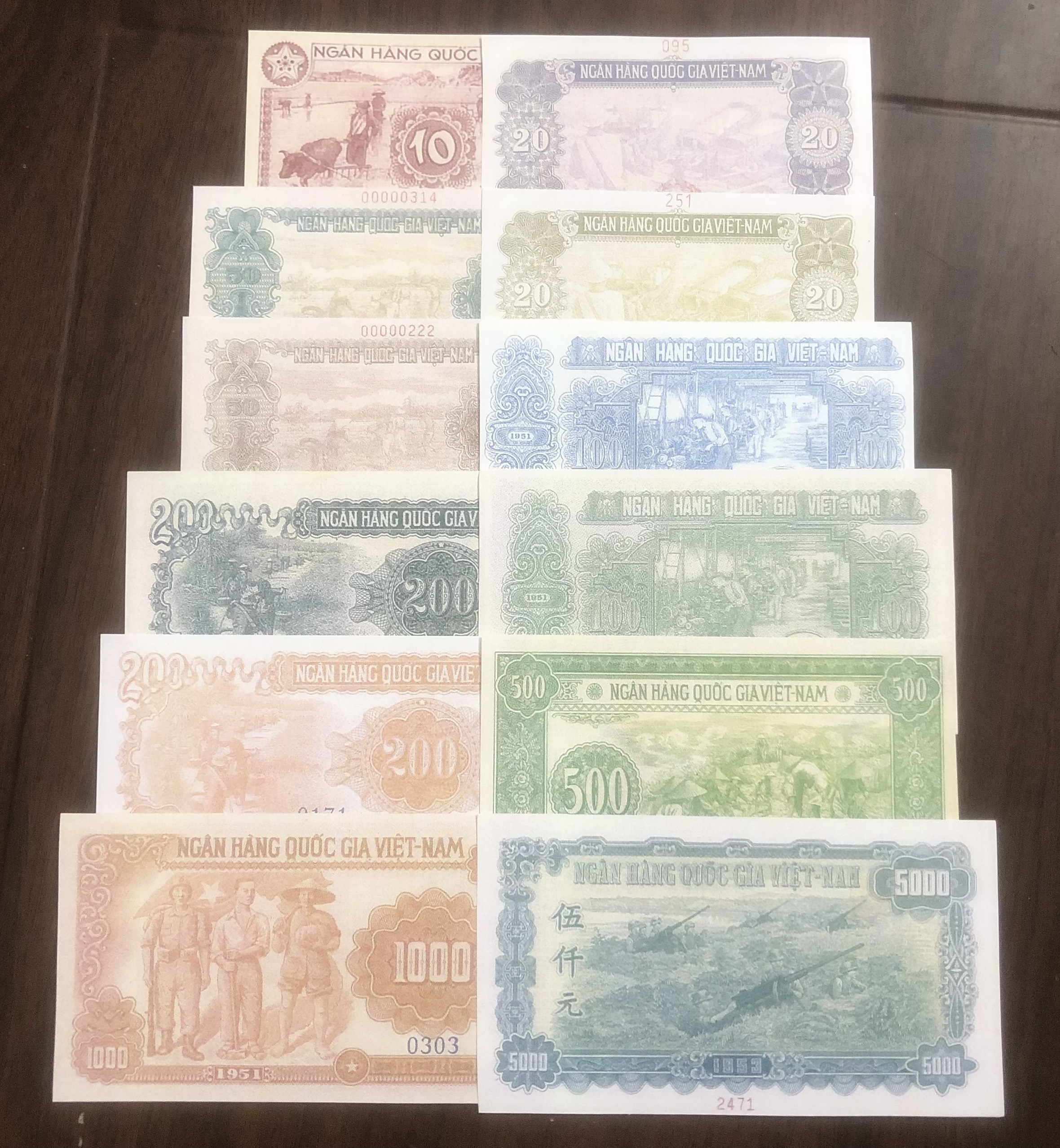 Đủ bộ tiền giấy Mẫu Việt Nam 1951, 12 mệnh giá lưu niệm copy sưu tầm
