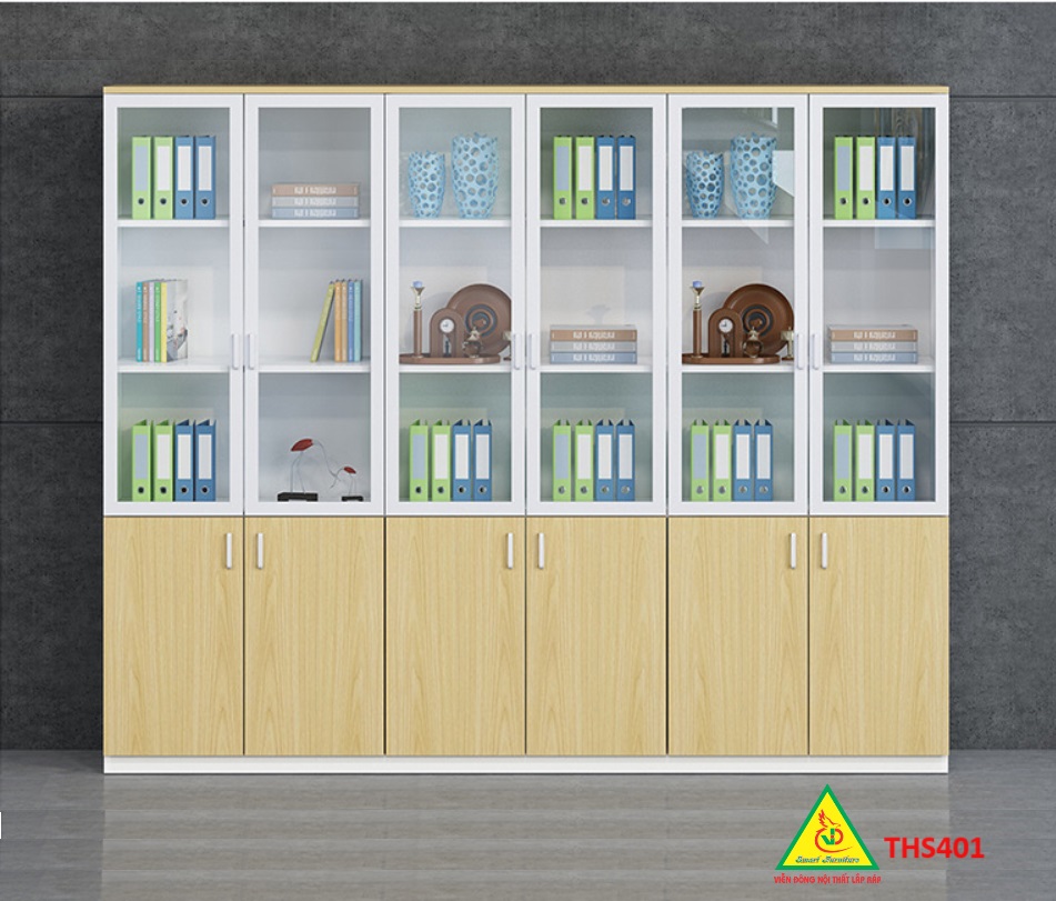 Tủ hồ sơ, tủ tài liệu, tủ văn phòng gỗ MDF cánh kính THS401 - Nội thất lắp ráp Viễn Đông adv