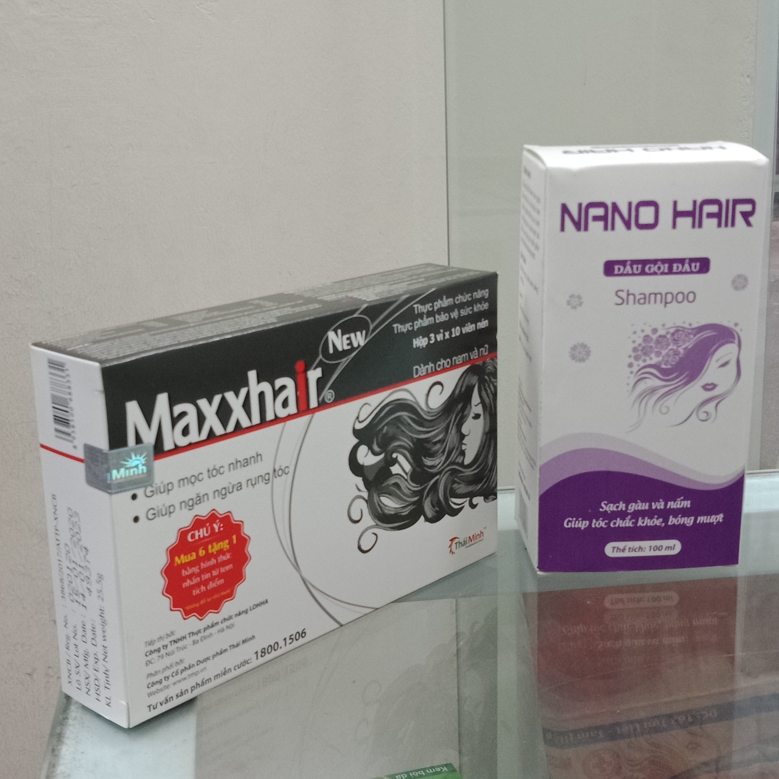 Thực phẩm bảo vệ sức khỏe Maxxhair kích thích mọc tóc, giảm tóc gãy rụng &amp; Dầu gội ngừa gầu và nấm da đầu Nano hair