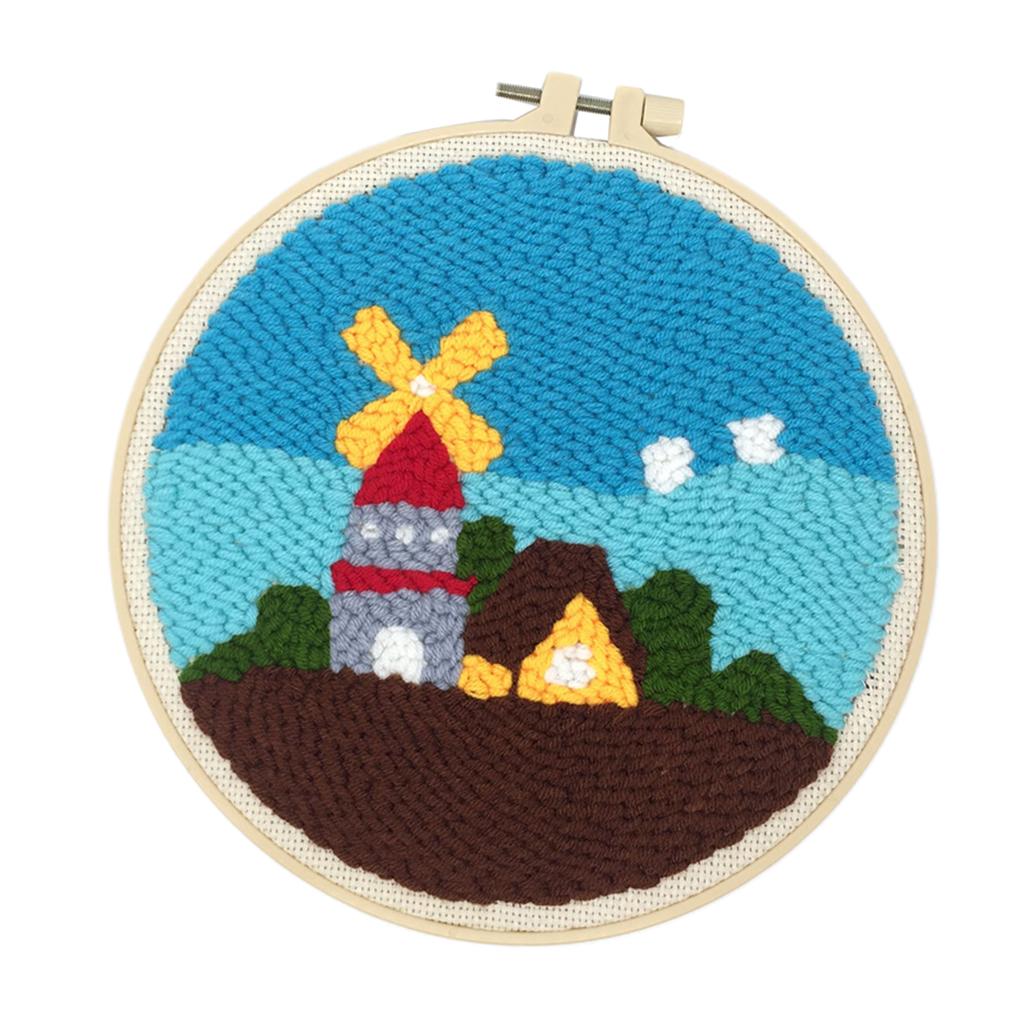 Punch Needle Embroidery Starter Kit with Punch Needle, Colorful Yarn, Embroidery Cloth with Pattern, Embroidery Hoop, Tools Kit for Beginners