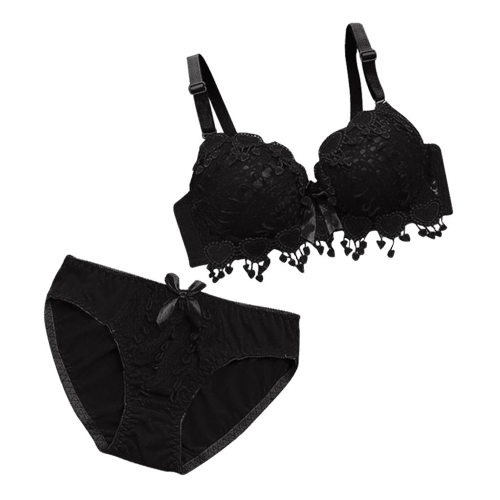Womens Push Up Bra Set Embroidery  Lace Lingerie Bra Panties Set