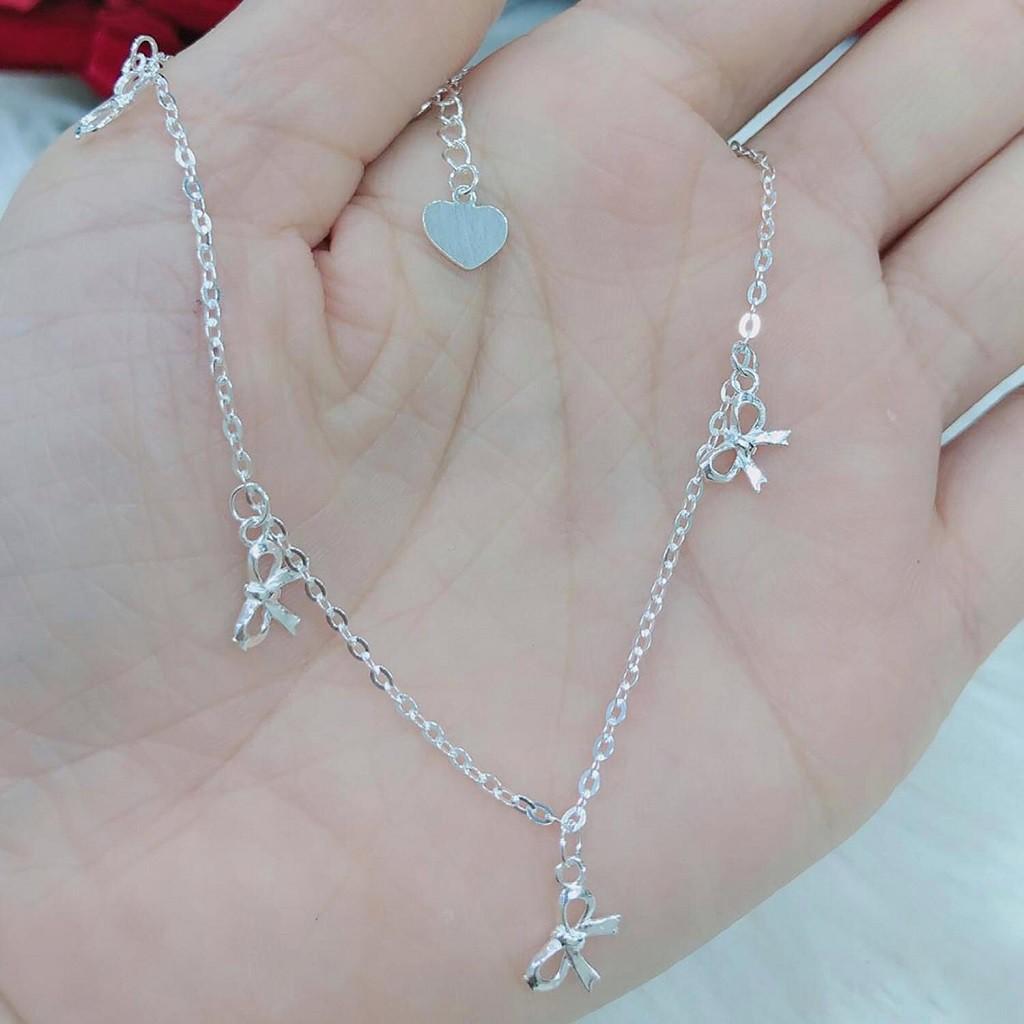 Lắc Chân Bạc Ta CaoBac Silver Dây Xích Đính Nơ Xinh Xắn Cho Bạn Nữ LC01