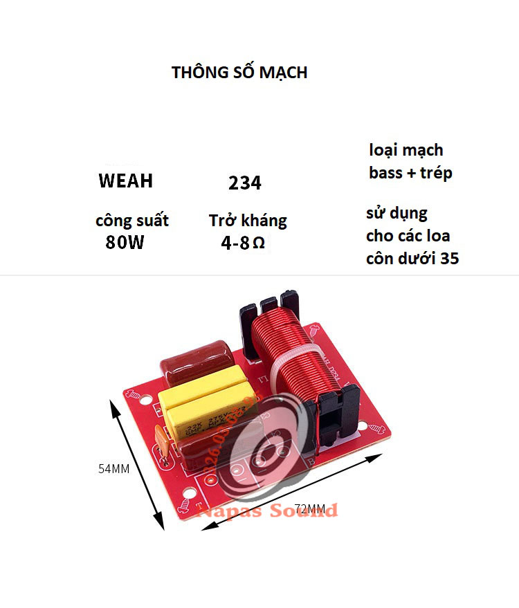 PHÂN TẦN 2 LOA NHỎ D234 - GIÁ 1 MẠCH - PHÂN TẦN LOA BOOKSHELF, VIOLON..VV - MẠCH PHÂN TẦN CHO LOA KÉO