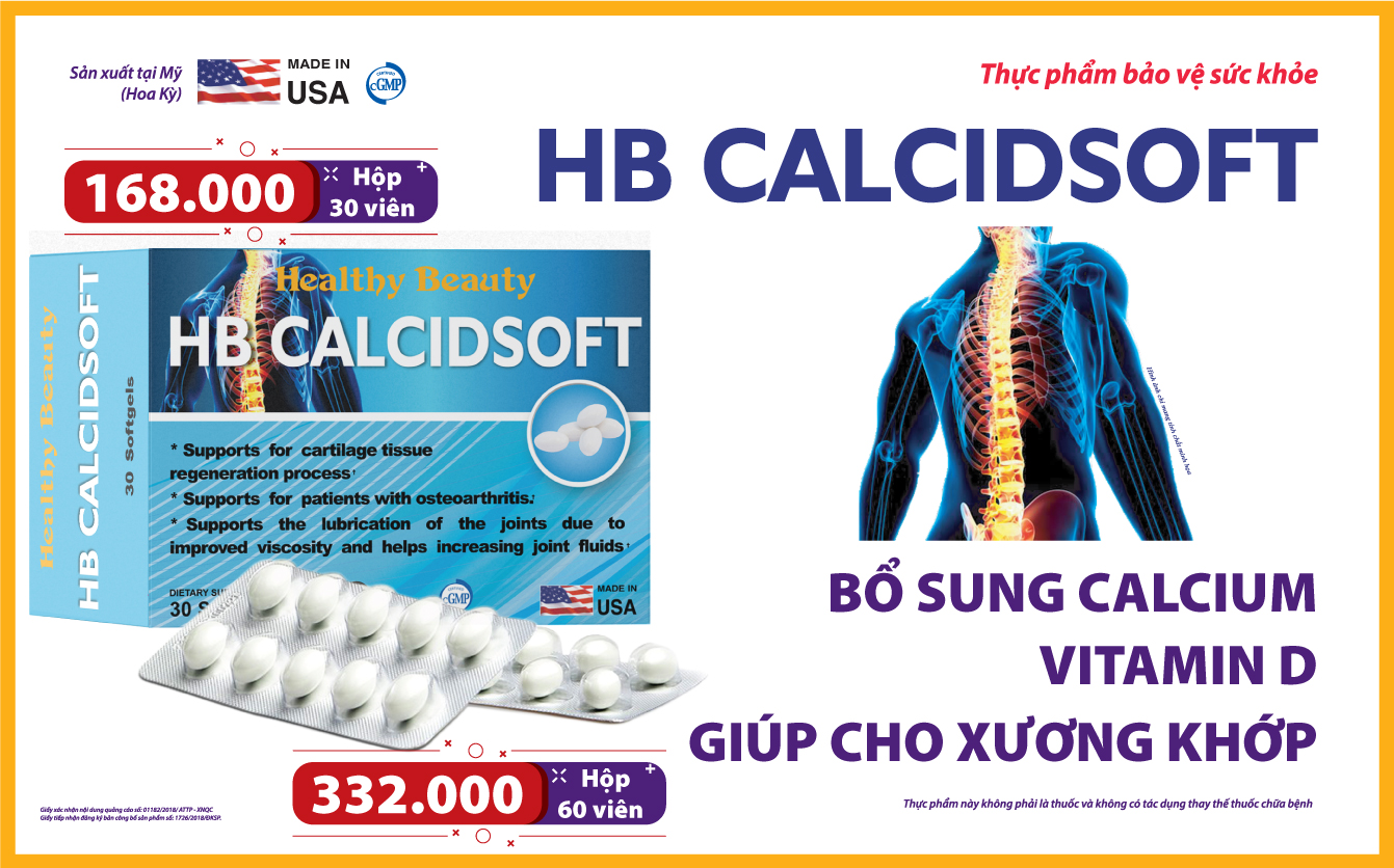 [CHÍNH HÃNG] Viên uống bổ sung Calcium và vitamin D Healthy Beauty Calcidsoft nhập khẩu Mỹ giúp xương chắc khỏe, phòng chống loãng xương hộp 30 viên