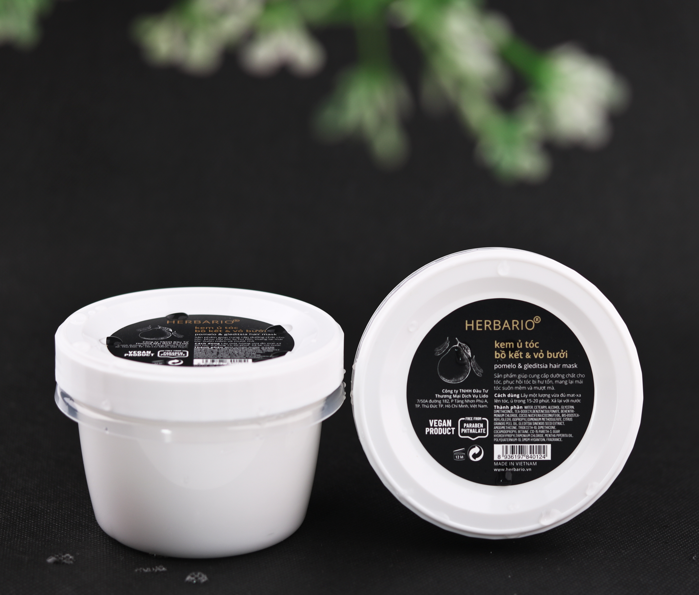 Kem ủ tóc bồ kết và vỏ bưởi Herbario 200ml dưỡng tóc chắc khỏe đen bóng suôn mượt thuần chay