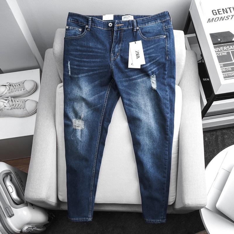 Quần jean nam co giãn slimfit xuất xịn - màu bụi rách