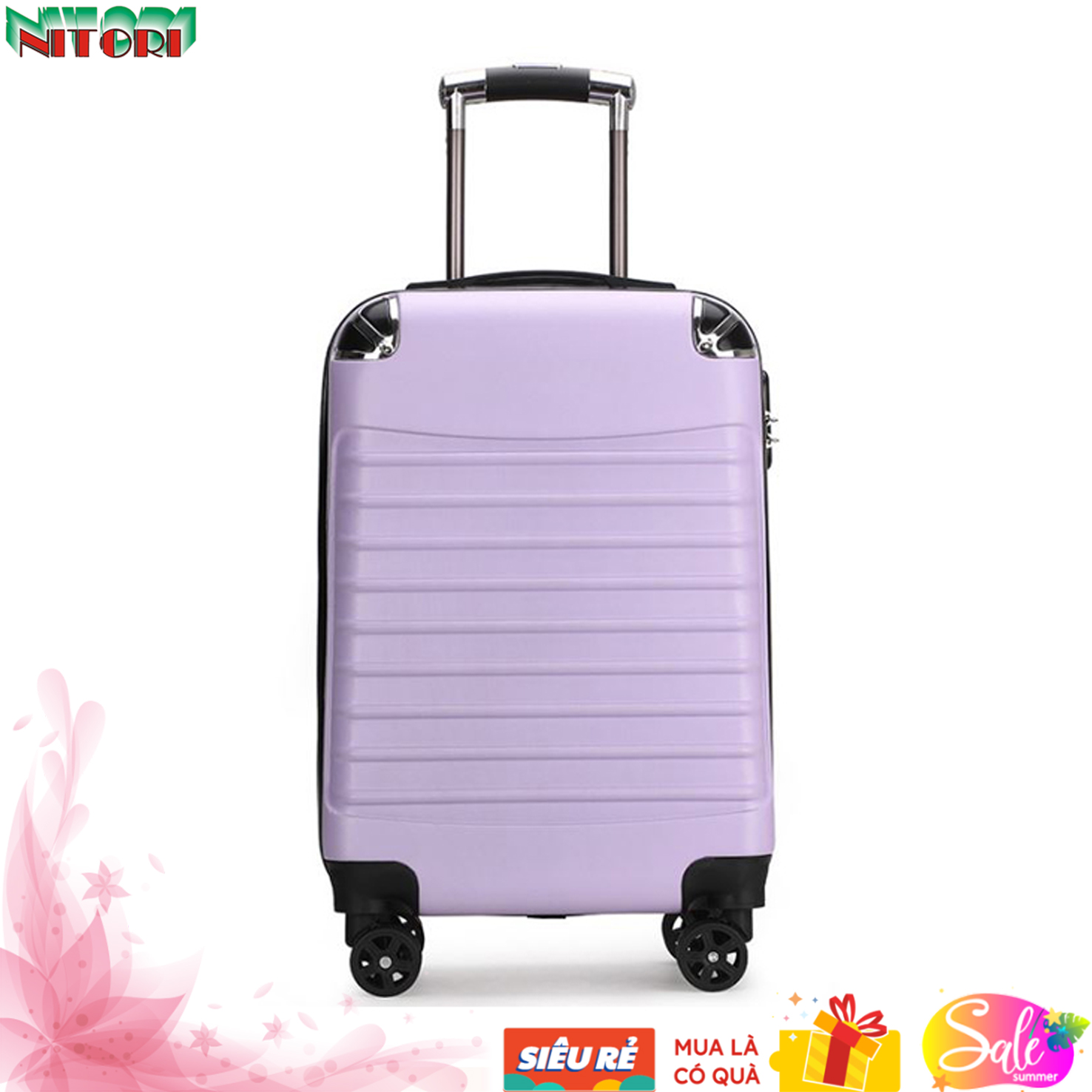 Vali nhựa kéo, xách tay thời trang. Vali du lịch bo góc cao cấp, chống va đập, trầy xước. Size20inch, 24inch, Màu sắc trẻ trung, phong cách năng động, cá tính - Tím nhạt - Size 24inch