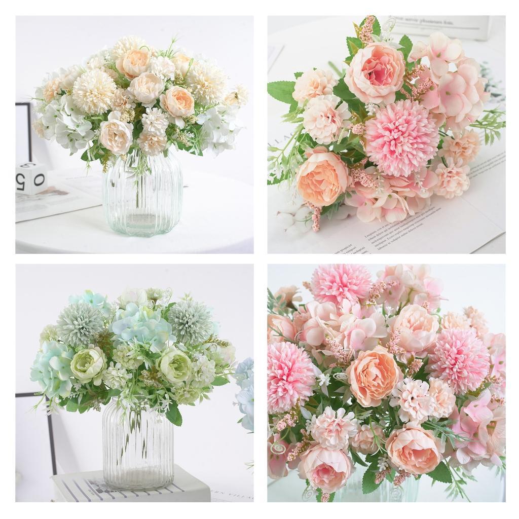 4 Pieces 7 Head Artificial Silk Peony Hand Flower Bouquet for Garden Wedding
