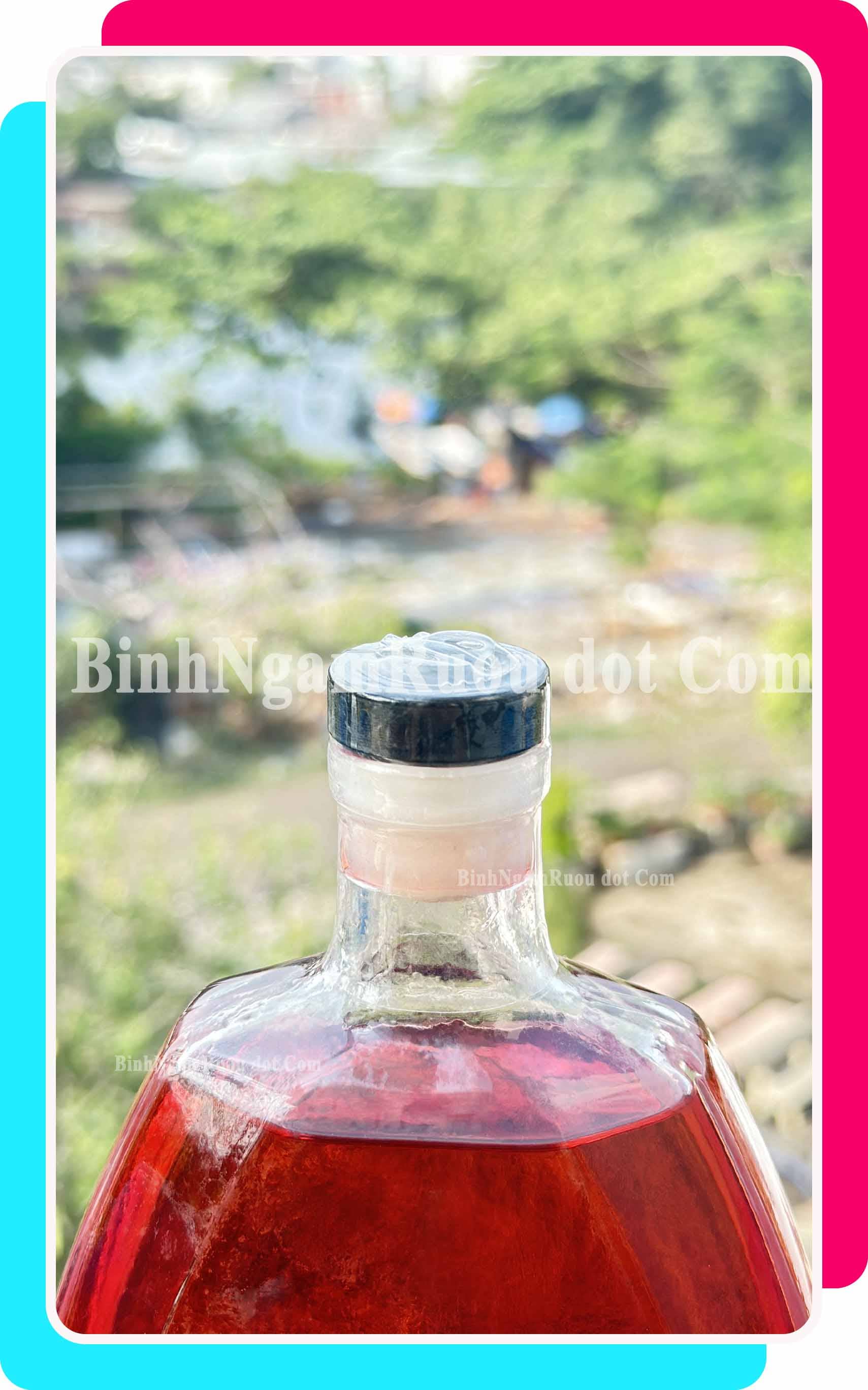 C43 Chai Đựng Rượu Thủy Tinh Hình Trụ lục giác Cao Cấp 500ml - Đẹp Cao Cấp - Nắp Kín Thủy Tinh Trong - Tặng Biếu Sang Trọng