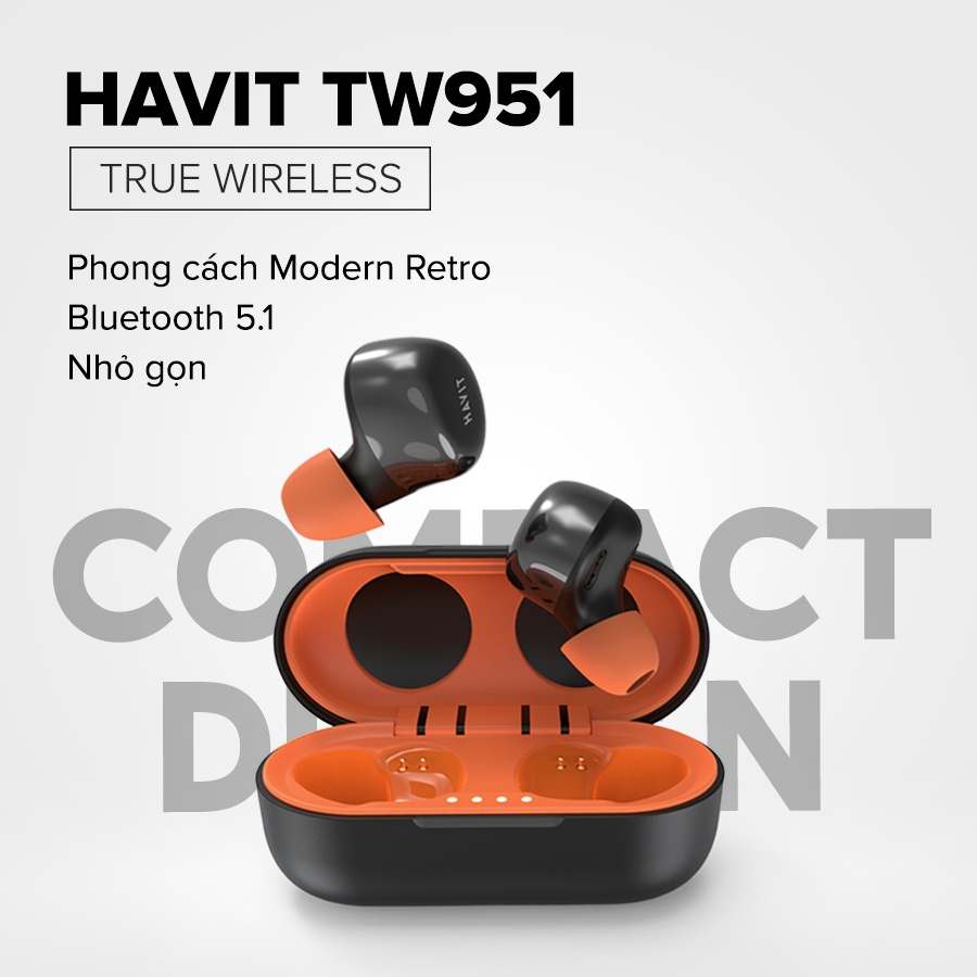 Tai Nghe Bluetooth TWS HAVIT TW951, BT 5.1, Màu Sắc MODERN RETRO, Điều Khiển Cảm Ứng, Nghe Đến 15H - Hàng Chính Hãng