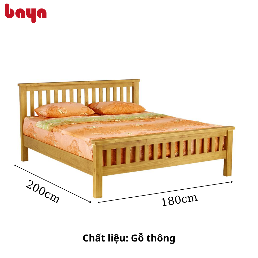 Giường Ngủ Đôi BAYA ALI Chất Liệu Gỗ Thông Độ Bền Cao Thiết Kế Tối Giản Gam Màu Nhẹ Nhàng 1000429