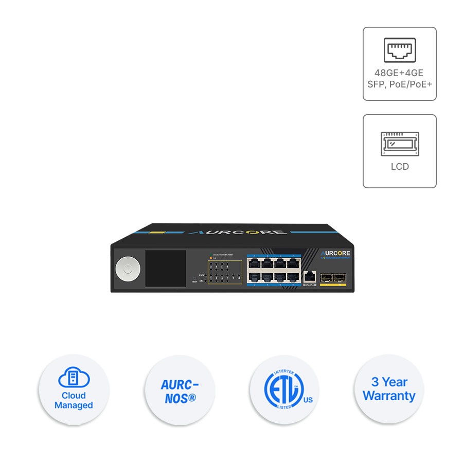 Thiết bị mạng - Bộ chuyển mạch (cầu nối) hiệu Aurcore, PoE/PoE+ 150W, 8 cổng GE, 2 cổng Gigabit SFP HÀNG CHÍNH HÃNG