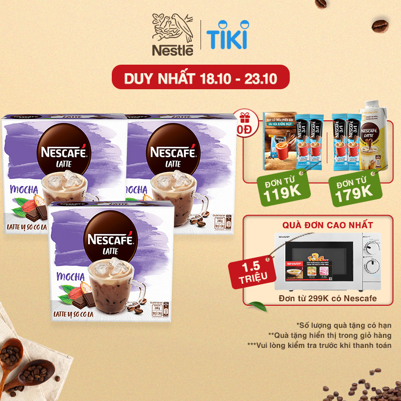 Combo 3 hộp cà phê hòa tan Nescafé Latte vị sô cô la (Hộp 10 gói x 24g)