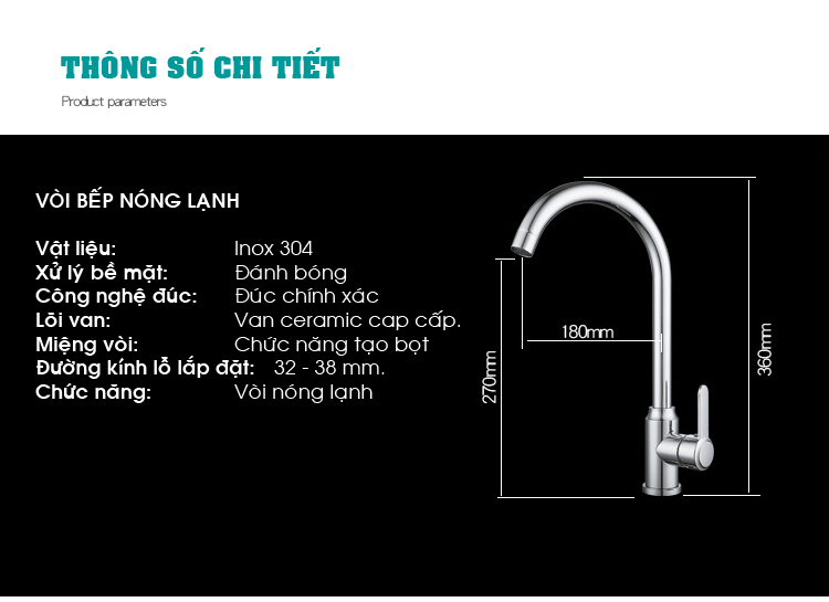 Vòi Rửa Chén Bát Nóng Lạnh Gắn Chậu Xi Bóng Phi 24mm